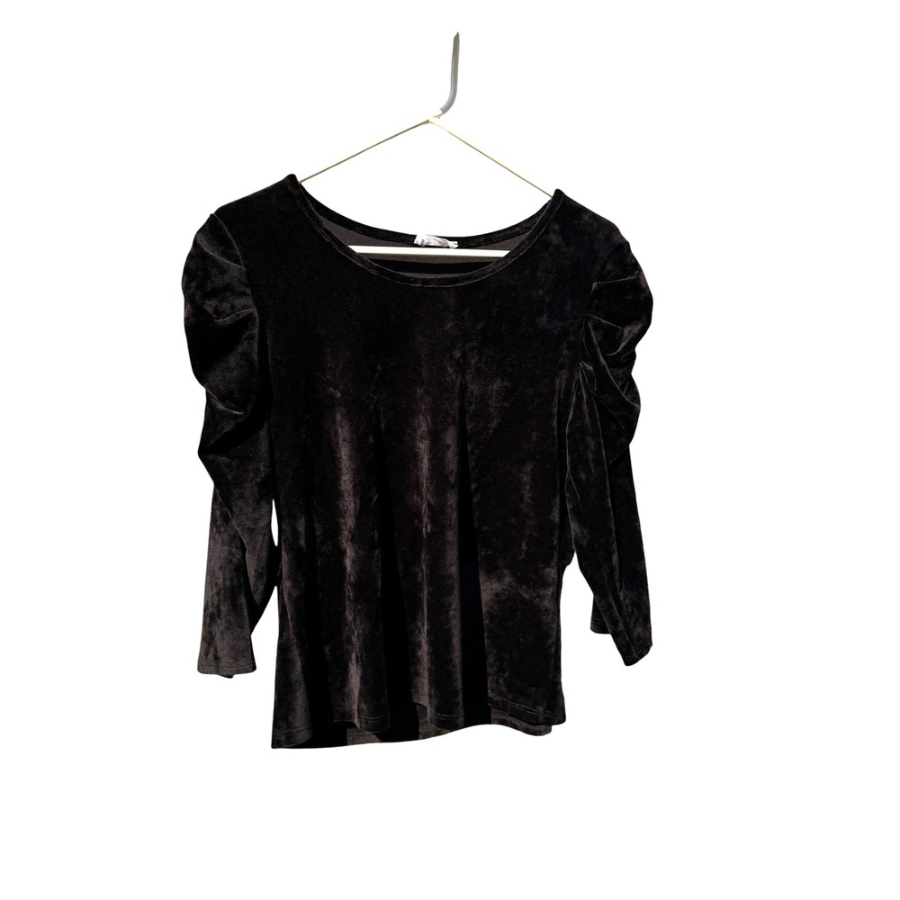 Black Plush Velvet Puff Sleeve Top L Whimsigoth Witchy Vamp Goth Hallo Victorian